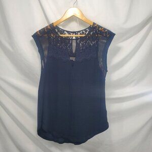 Rebecca Taylor Black Lace & Mesh Lightweight Sleeveless Top Blouse Small (A-10)